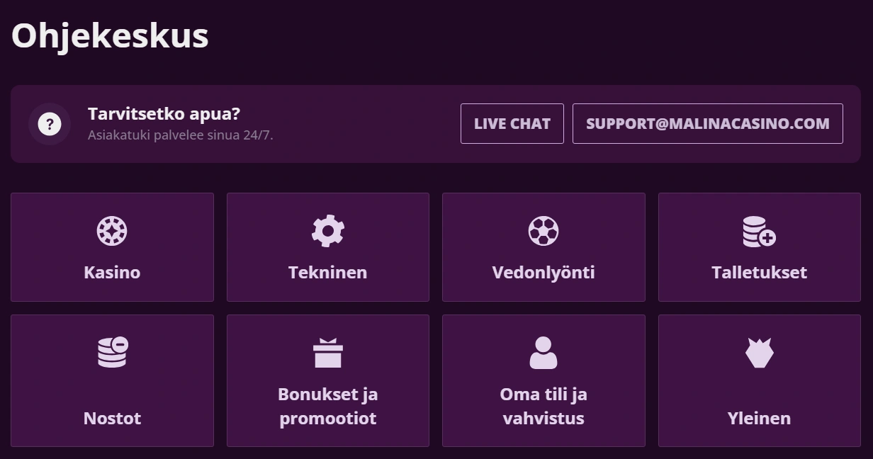 Asiakastuki Malina Casinolla